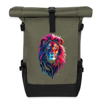 Lion rouge et bleu - Sac à dos roll top - olive/noir - Devant