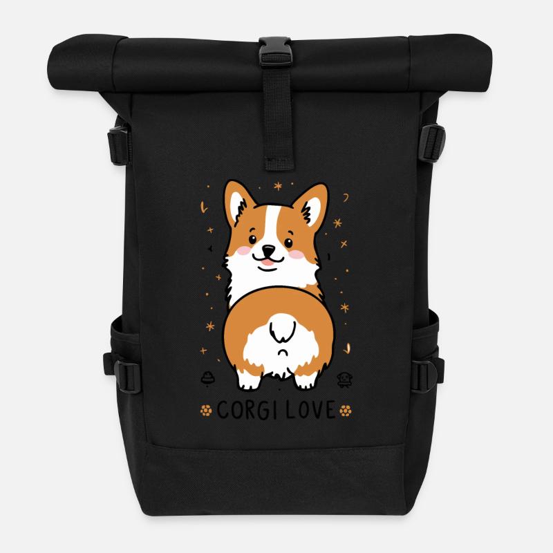 Corgi Liebe - Rolltop Rucksack - Schwarz