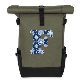 Buchstabe F Schneeflocken - Rolltop Rucksack - Olive/Schwarz - Vorne