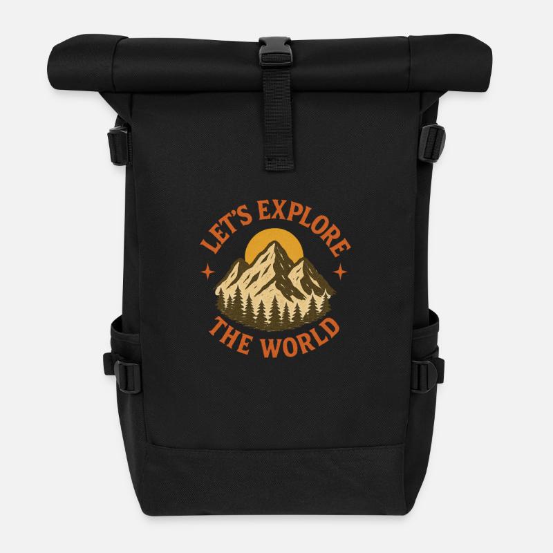 Lets explore the World - Rolltop Rucksack - Schwarz