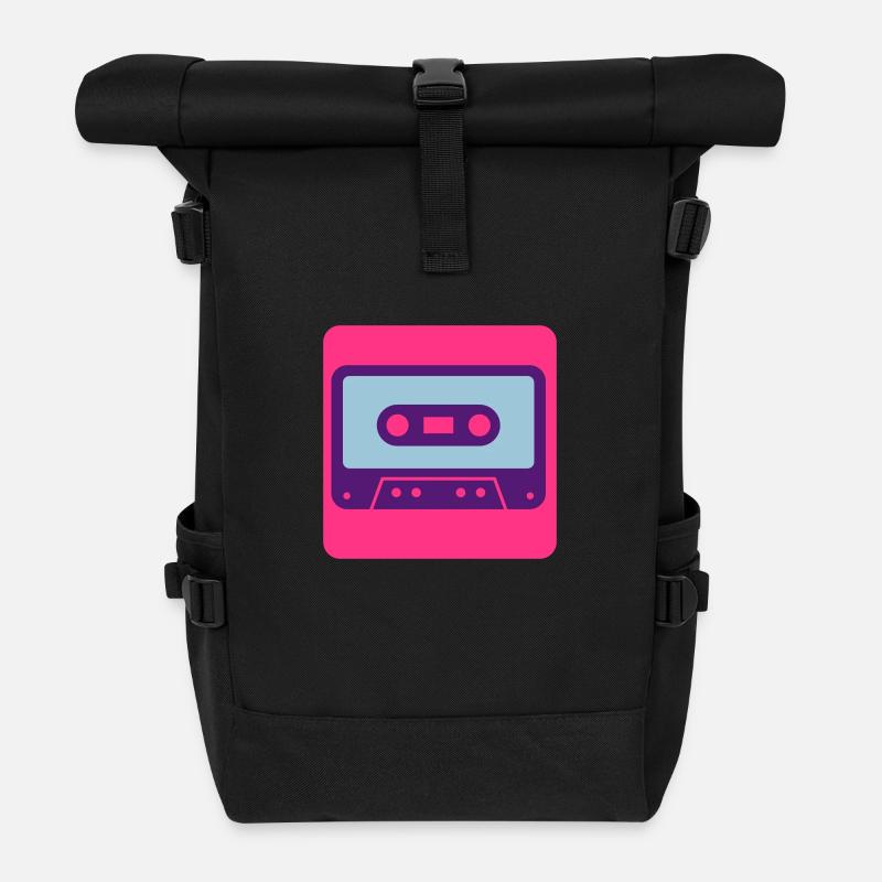 Retro cassette - Sac à dos roll top - noir