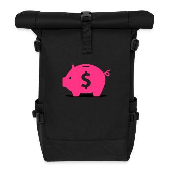 Pink piggy bank - Roll Top Backpack - black - Front