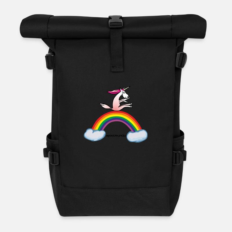 Einhorn auf Regenbogen - Unicorn on rainbow, lgbt - Rolltop Rucksack - Schwarz