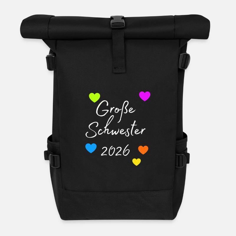Große Schwester 2026 Herzdruck - Rolltop Rucksack - Schwarz
