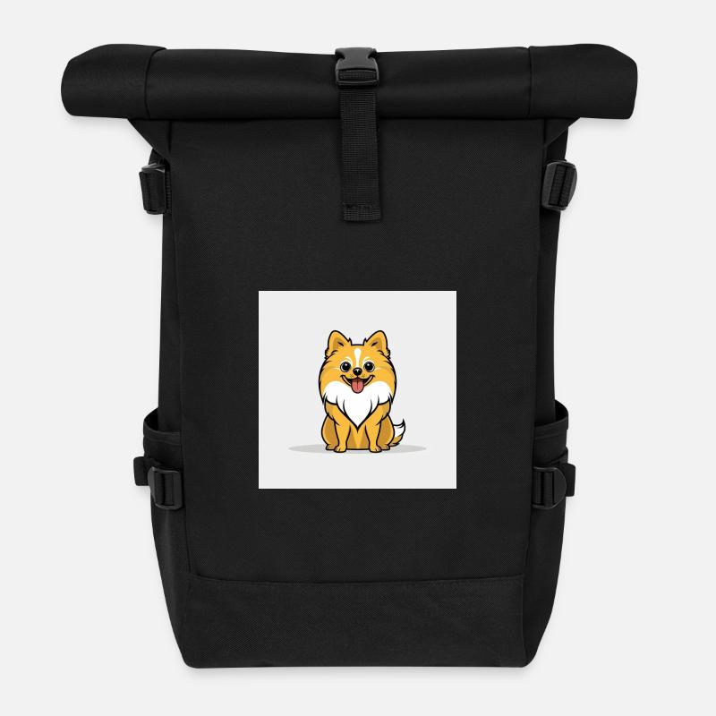 Cuddly Cartoon Dog - Roll Top Backpack - black