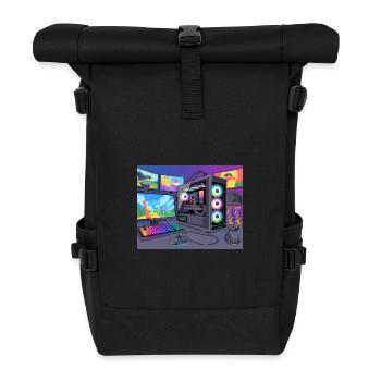 Farbenfrohes RGB-Gaming-Setup - Rolltop Rucksack - Schwarz - Vorne