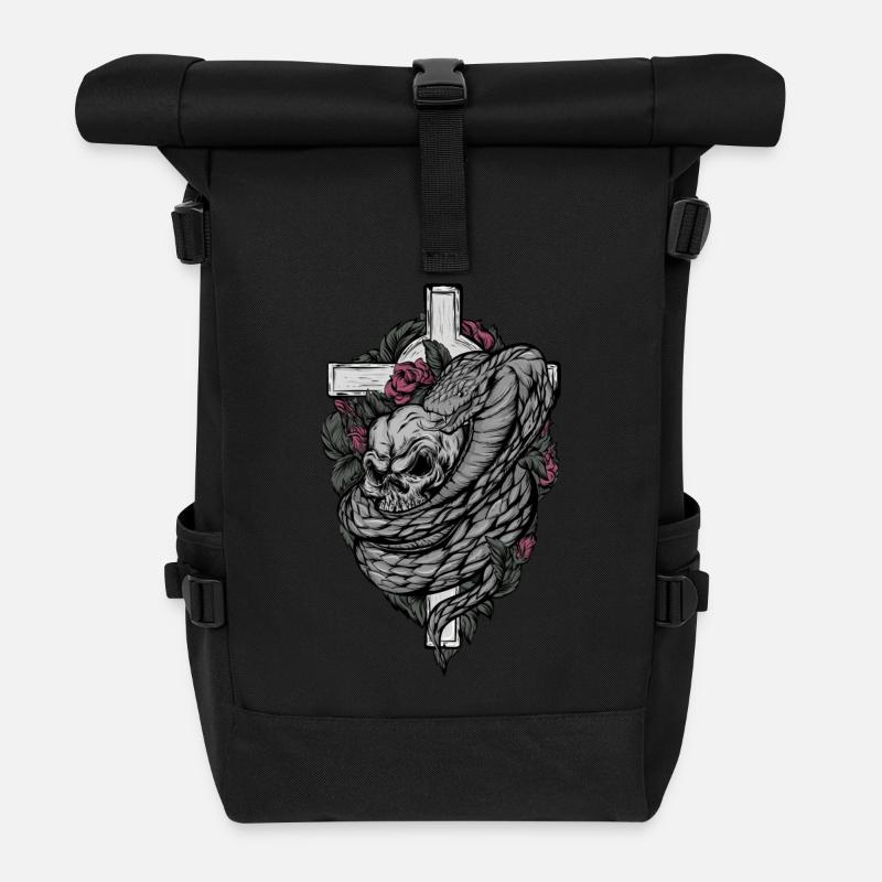 Totenkopf Motiv - Rolltop Rucksack - Schwarz