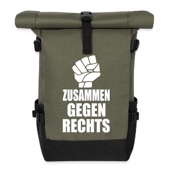 Zusammen gegen rechts - Rolltop Rucksack - Olive/Schwarz - Vorne
