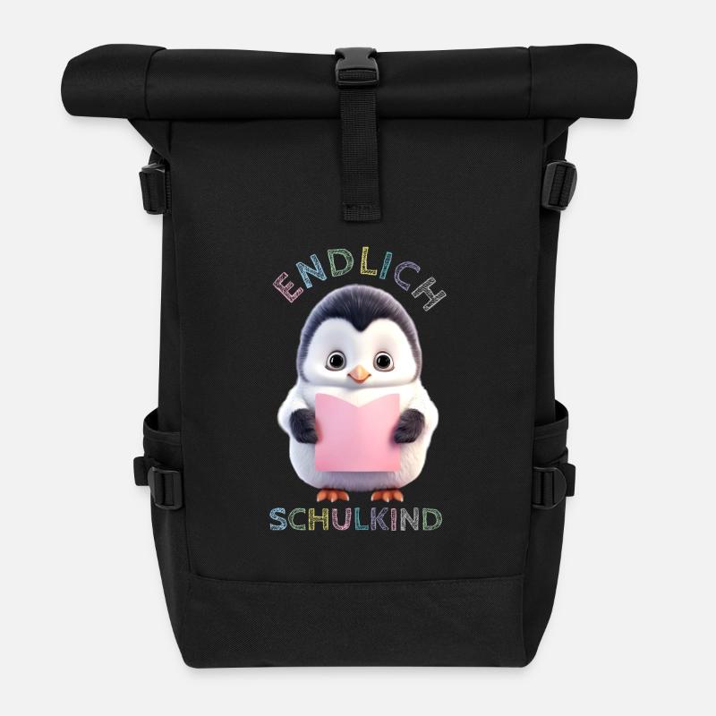 Kleiner Pinguin rosa | Endlich Schulkind - Rolltop Rucksack - Schwarz