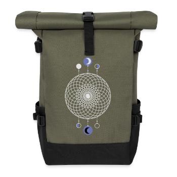 Geometrisches Muster Mondphasen - Rolltop Rucksack - Olive/Schwarz - Vorne