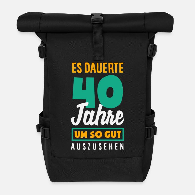 Funny 40th Birthday Gift Birthday Shirt - Roll Top Backpack - black