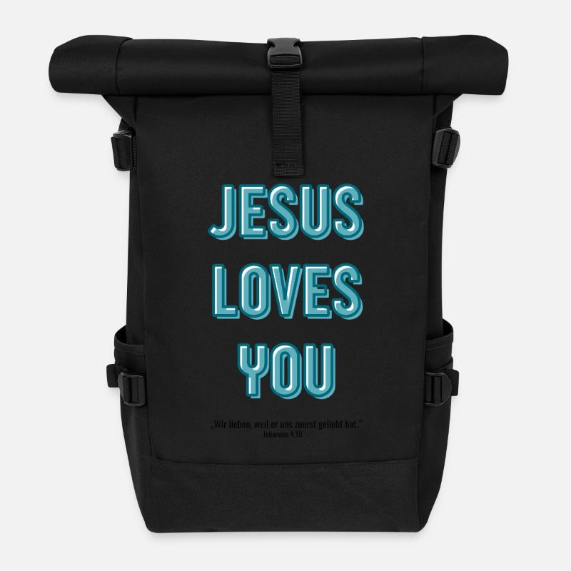 Jesus liebt dich in 3D Schrif - Rolltop Rucksack - Schwarz