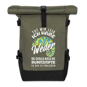 Weder Geduld noch Buntstifte – Sarkasmus - Rolltop Rucksack - Olive/Schwarz - Vorne