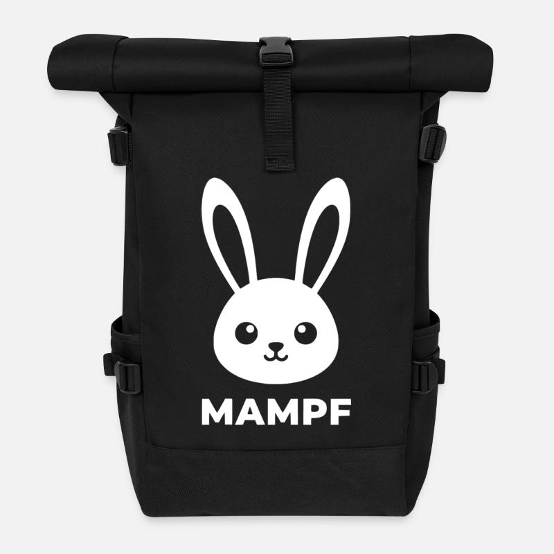 Delicate Bunny Bunny Print - Roll Top Backpack - black