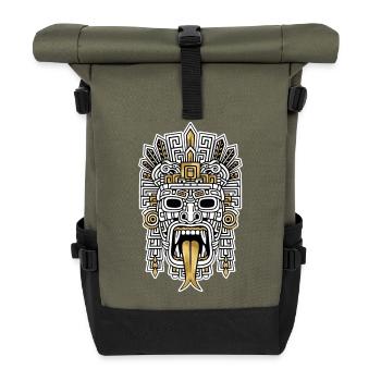 Mayan Inca Mask Gold and White Tribal Totem - Roll Top Backpack - olive/black - Front