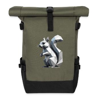 Squirrel - Cute Low Polygon Design - Roll Top Backpack - olive/black - Front