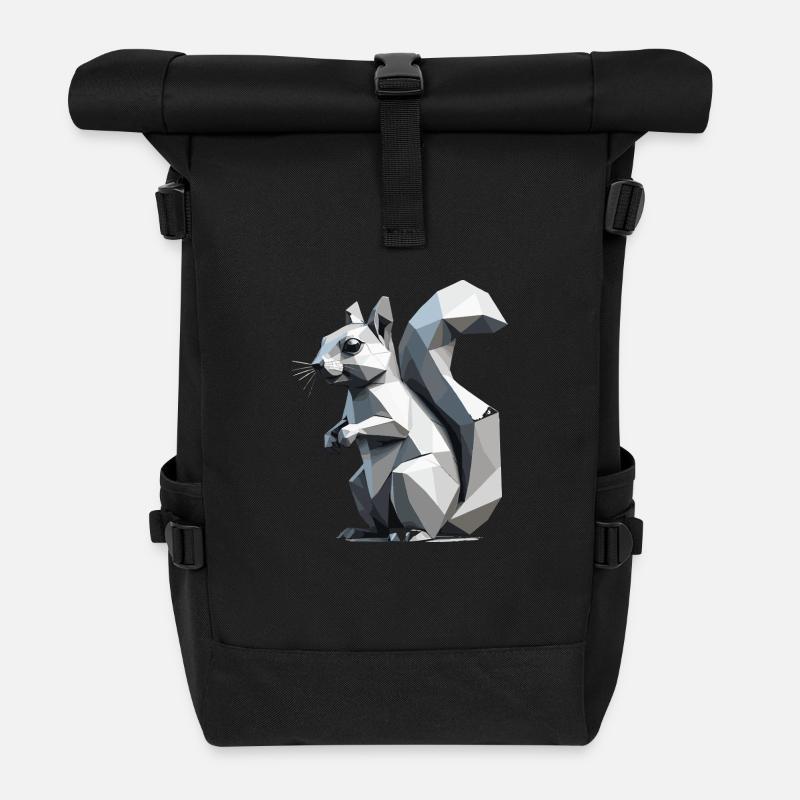 Squirrel - Cute Low Polygon Design - Roll Top Backpack - black