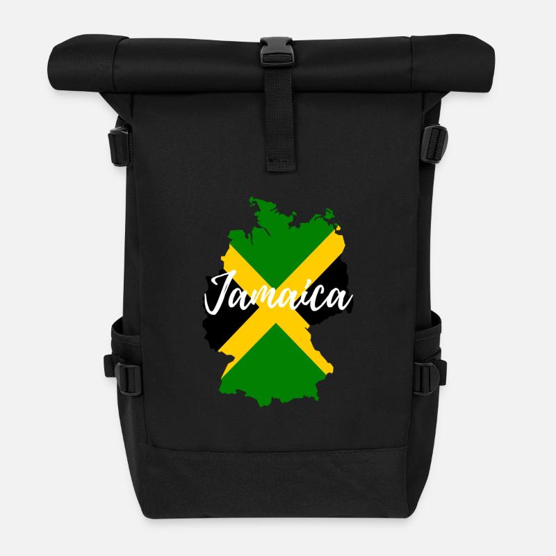 Deutschland goes Jamaika - Rolltop Rucksack - Schwarz
