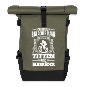 Titten und Fahrräder - Rolltop Rucksack - Olive/Schwarz - Vorne