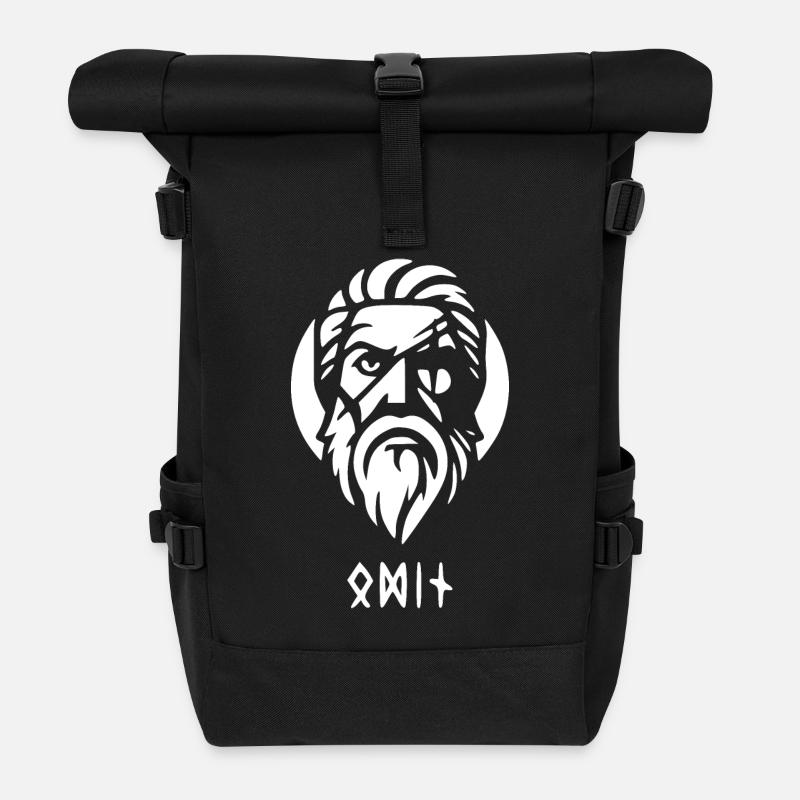 Odin weiss mit Runen - Rolltop Rucksack - Schwarz