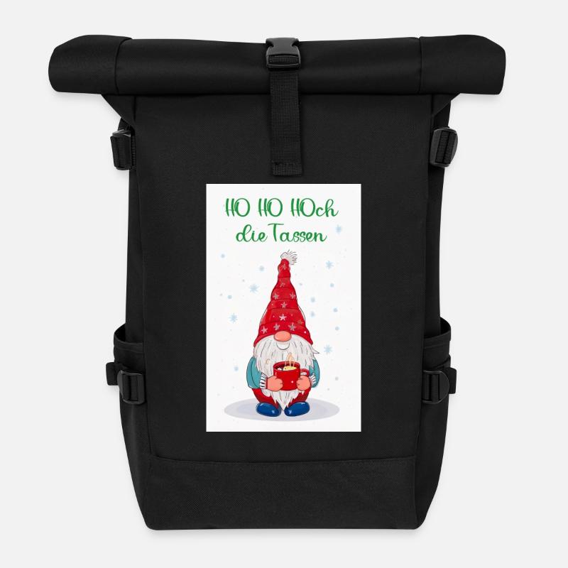 HO HO Raise the Cups Outfit Christmas Advent - Roll Top Backpack - black