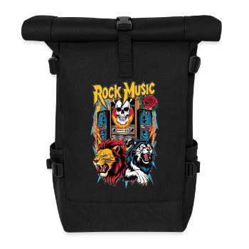 Rockmusik Löwe, Wolf und Totenkopf - Rolltop Rucksack - Schwarz - Vorne