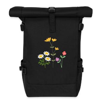 Flowers Blumen - Roll Top Backpack - black - Front