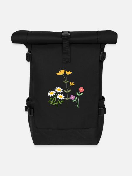 Flowers Blumen - Rolltop Rucksack - Schwarz