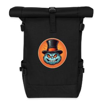 Funny grinning Halloween pumpkin with top hat - Roll Top Backpack - black - Front