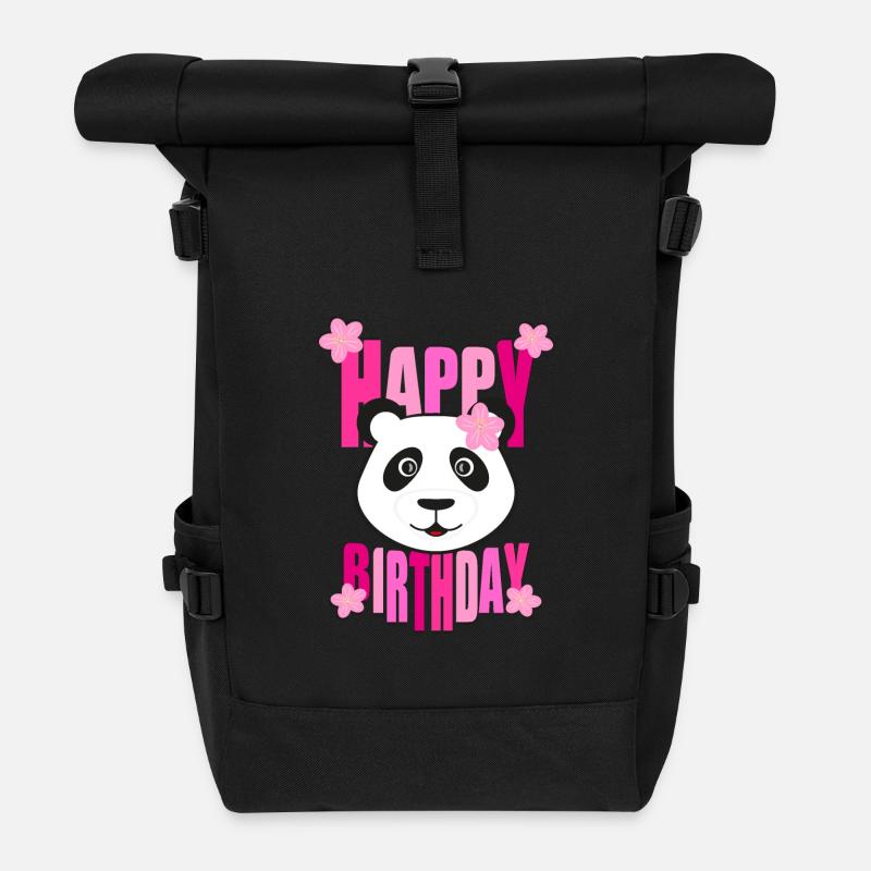 Happy Birthday mit Panda in pink. - Rolltop Rucksack - Schwarz