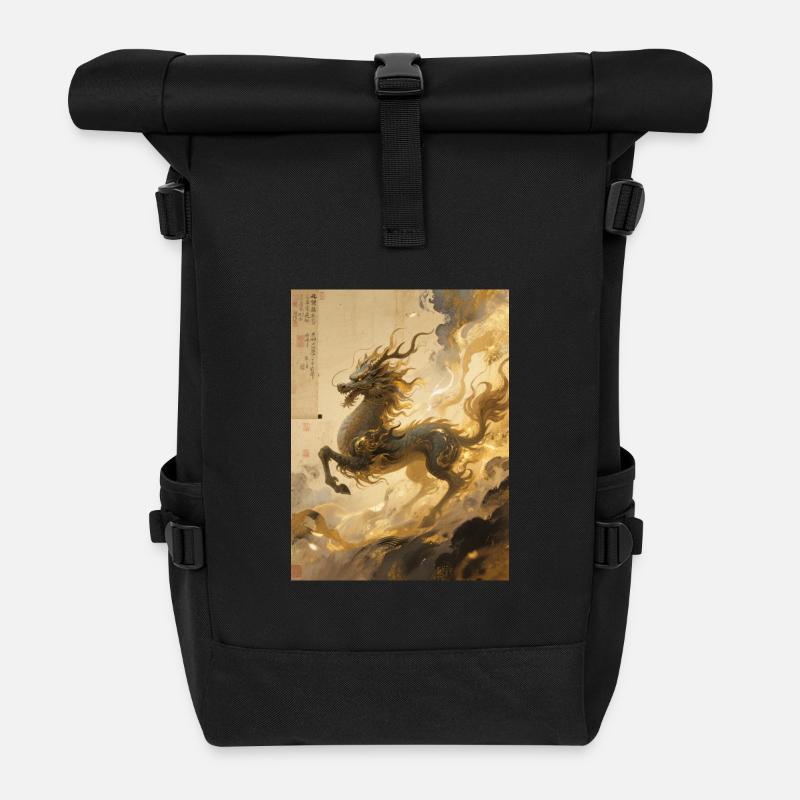 Jade Dawn: Qilin – Sacred Omen - Roll Top Backpack - black