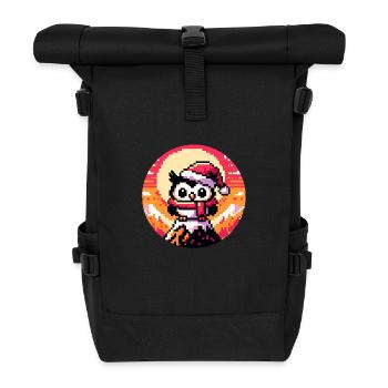 Lustige bunte Weihnachtseule mit Nikolausmütze - Rolltop Rucksack - Schwarz - Vorne