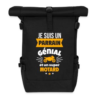 Parrain génial et super motard Moto Humour Drôles - Sac à dos roll top - noir - Devant