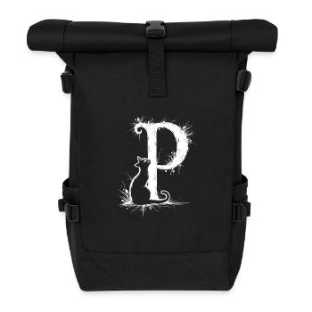 Lettre p avec chat - Sac à dos roll top - noir - Devant