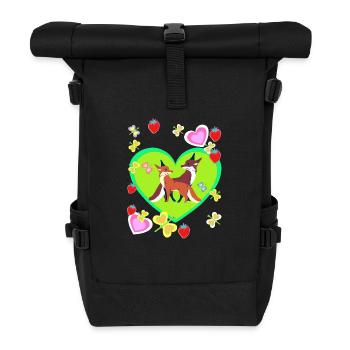 Fuchs Füchse Waldtiere Retro Kind Kinder - Rolltop Rucksack - Schwarz - Vorne