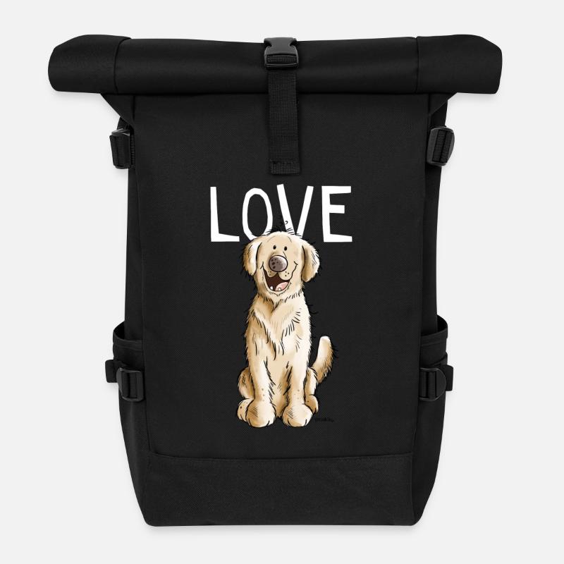 I Love Golden Retriever - Hund - Comic - Geschenk - Rolltop Rucksack - Schwarz