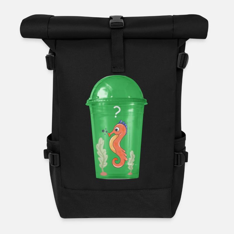 Seepferd im Becher - Rolltop Rucksack - Schwarz