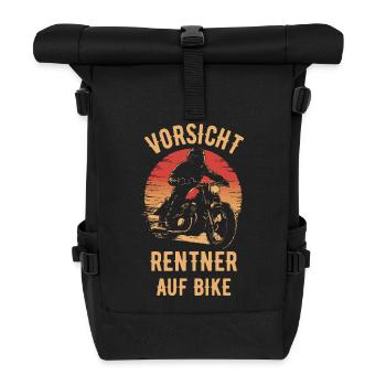 Motorrad Vintage Pensionär Rentner - Rolltop Rucksack - Schwarz - Vorne