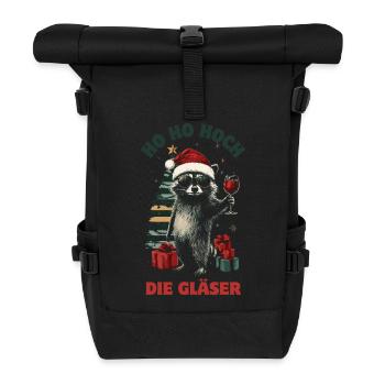 Wein Weihnachten Lustiger Spruch Waschbär - Rolltop Rucksack - Schwarz - Vorne