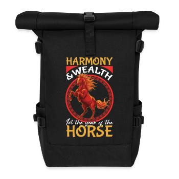Jahr des Pferdes Chinesisches Neujahr 2026 - Rolltop Rucksack - Schwarz - Vorne