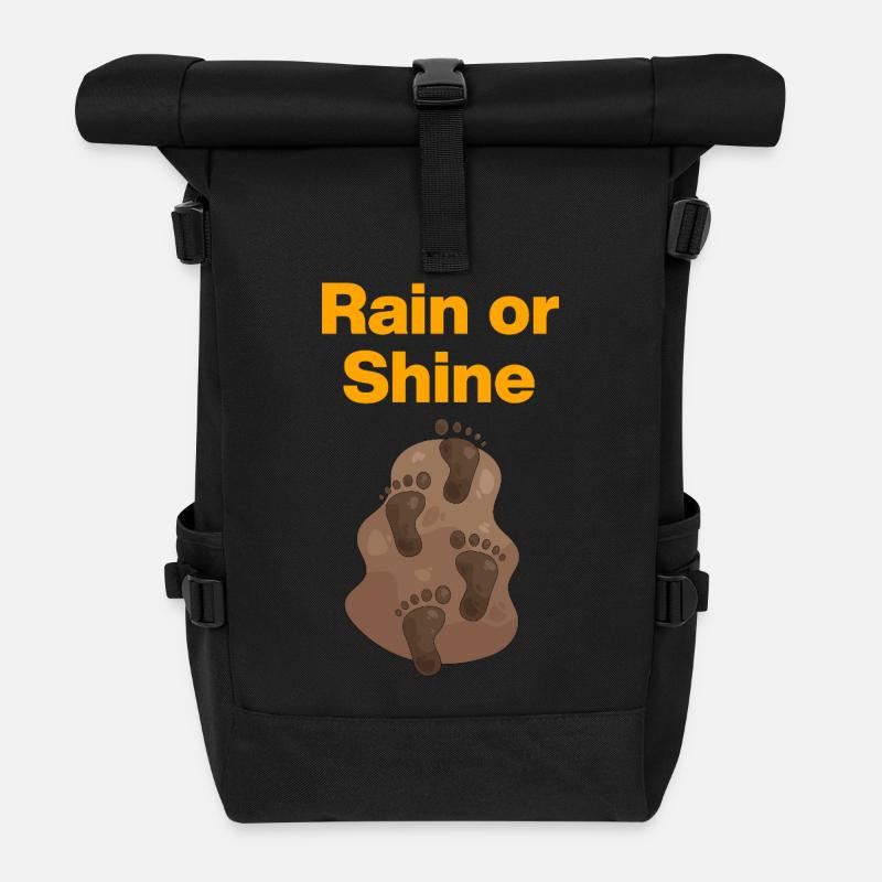 Rain or Shine, Mud Feet! Dancing in the Mud, Festival - Roll Top Backpack - black