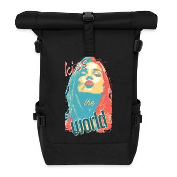 Kiss the World Pop Art Girl Portrait - Roll Top Backpack - black - Front