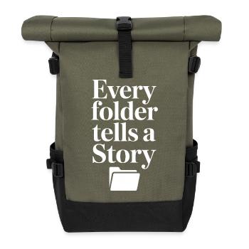 Jeder Ordner erzählt eine Geschichte - Rolltop Rucksack - Olive/Schwarz - Vorne