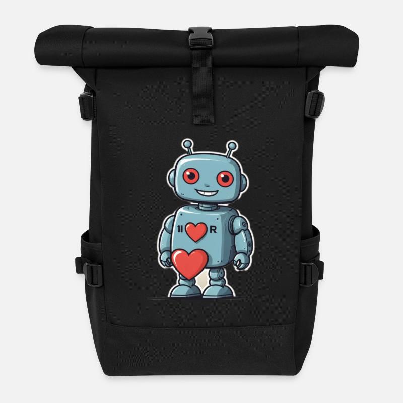 I Love Robots - Roll Top Backpack - black