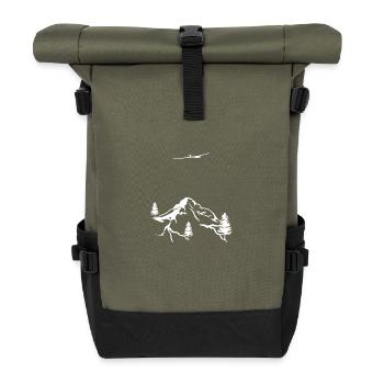 Drawn Glider Flight Mountains Sailplane Pilot - Roll Top Backpack - olive/black - Front