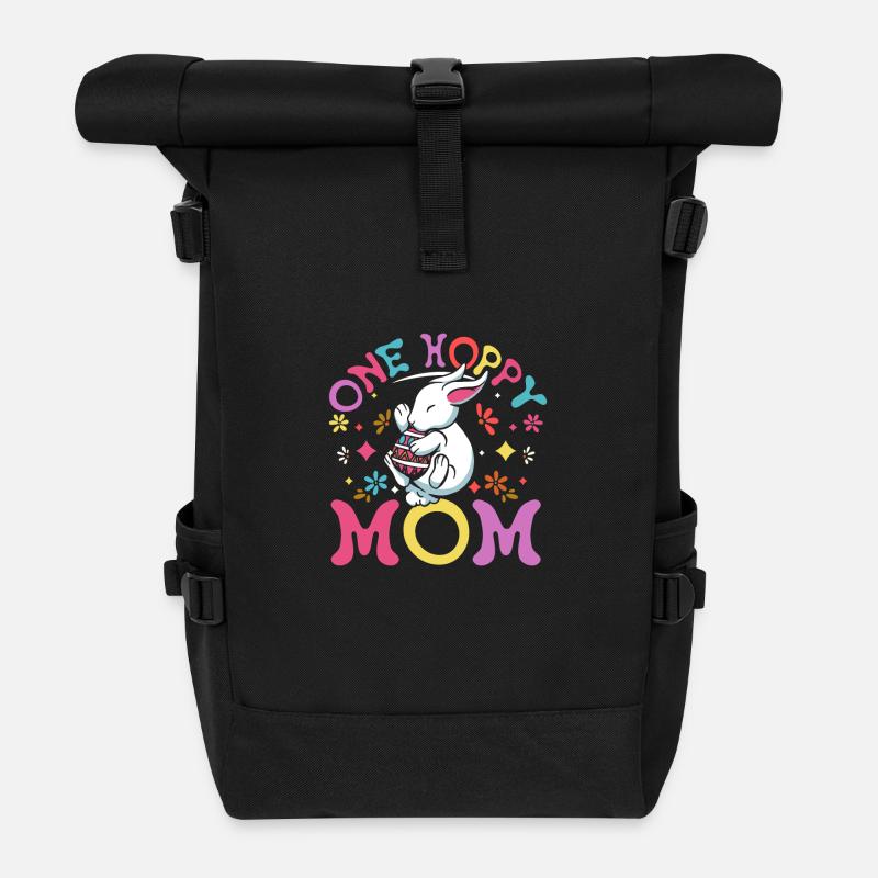 Mama Bunny, Easter mom, One hoppy mom - Roll Top Backpack - black