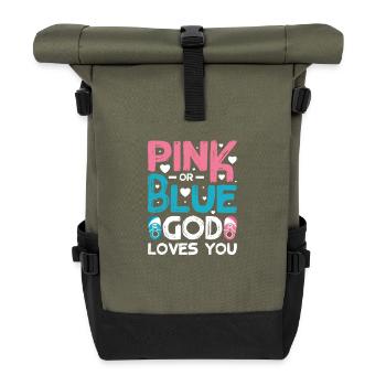 Pink or blue god loves you - Rolltop Rucksack - Olive/Schwarz - Vorne
