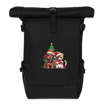 Hund Katze Nikolaus Bescherung Santa Haustiere - Rolltop Rucksack - Schwarz - Vorne