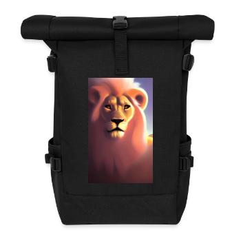 Comic Cartoon Zeichnung einer queeren Löwin - Rolltop Rucksack - Schwarz - Vorne
