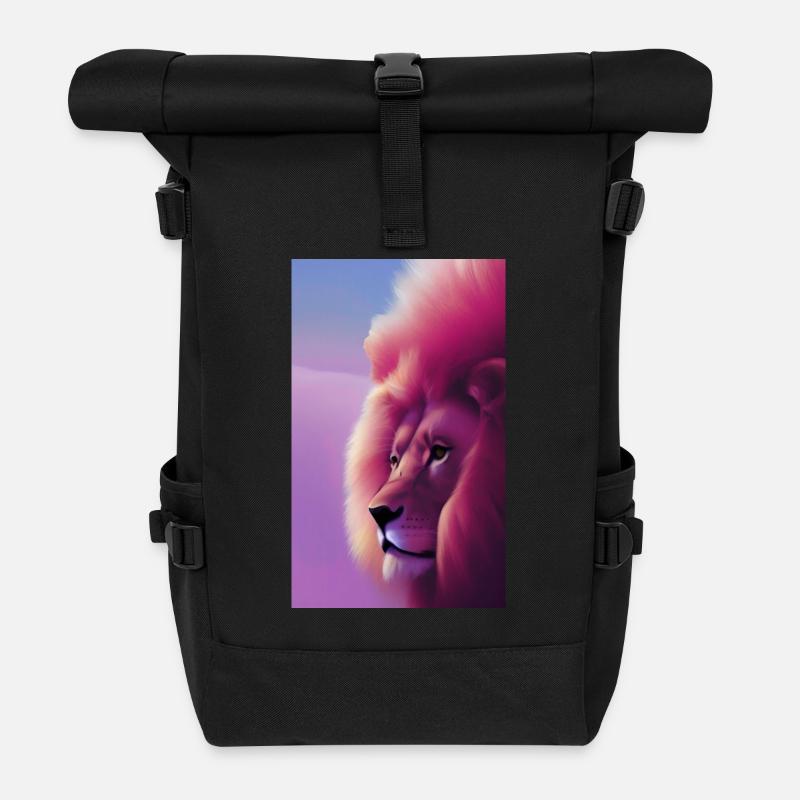 Comic Cartoon Zeichnung einer queeren Löwin - Rolltop Rucksack - Schwarz